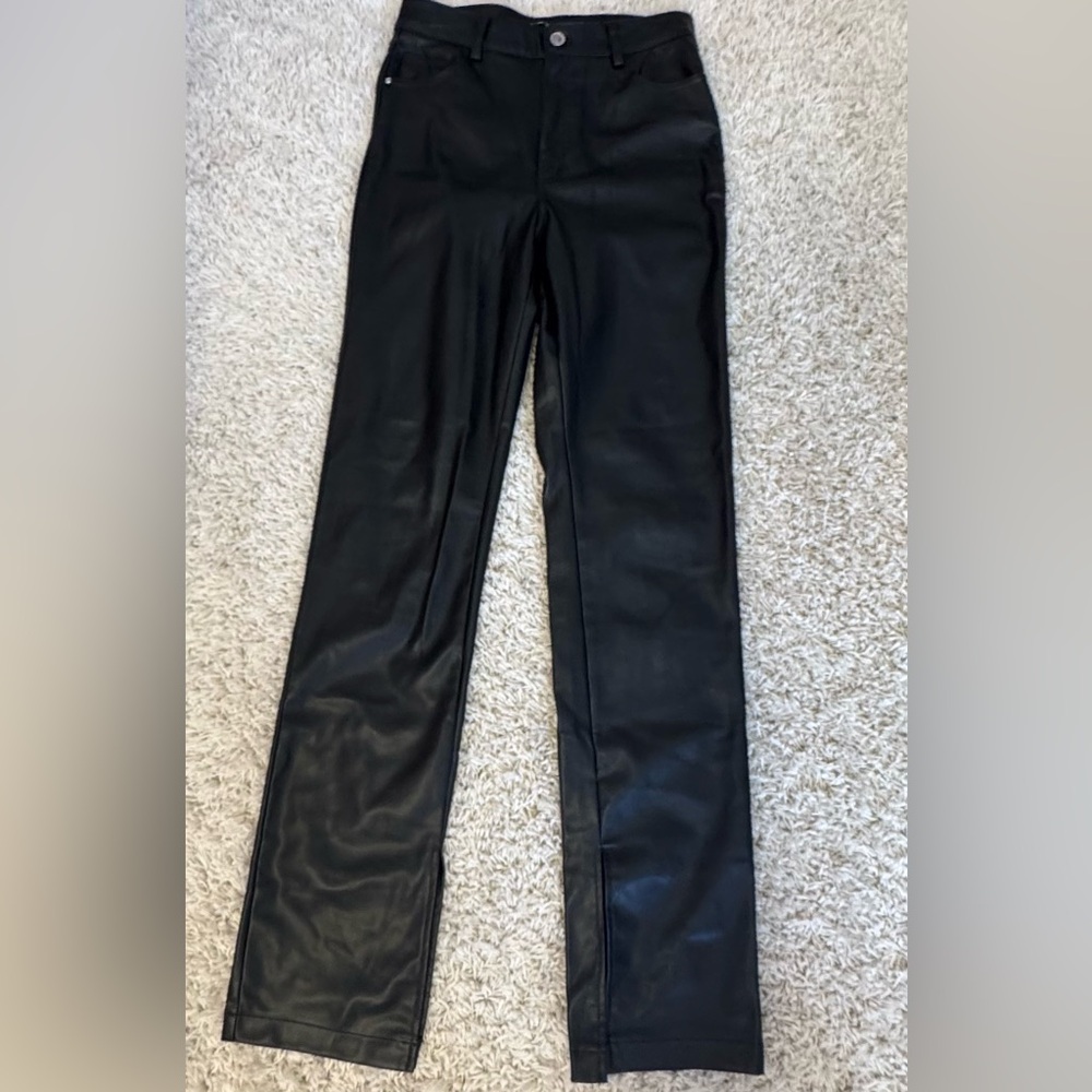 Zara Black Straight Leg Leather Pants